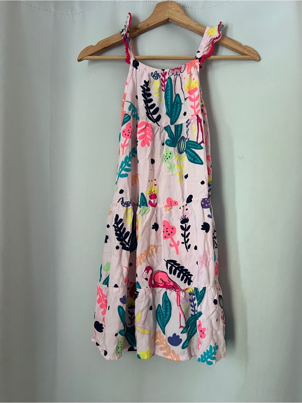 Cat & Jack Pink Floral Leaf Print Sundress with Teal and Navy Accents